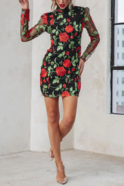 Embroidered Floral Mesh Mini Dress