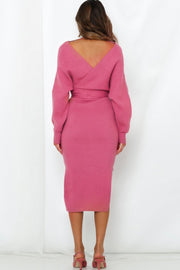 Solid  Pure color V-neck casual long sweater dress