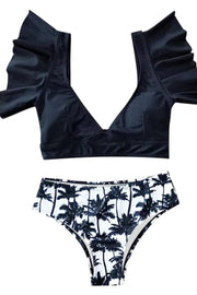 Floral V-neck High-waisted Two Piece Swimsuit