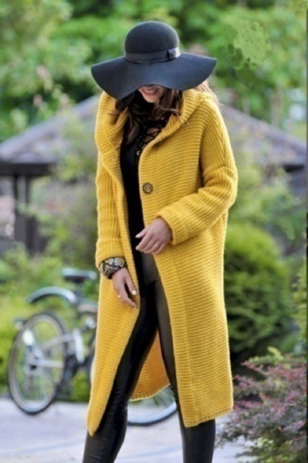 Mid-length Knit hooded Cardigan Coat