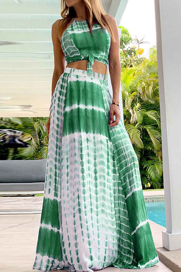 Suspender Halter Top With Waist Waist And Large Swing Skirt Two-Piece Suit