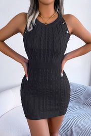 Decorative Button Sleeveless Cable Knit Dress