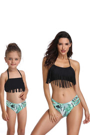 Tassel Edge Floral Parent-Child Two-Piece Swimsuit