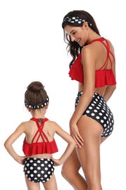 Ruffle Floral Dot Print Parent-child Two Pieces Swimsuit