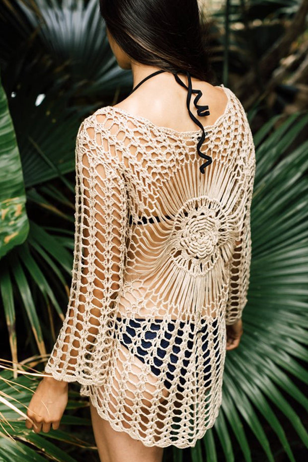 Crochet Hollow Out Long Sleeve Cover Up