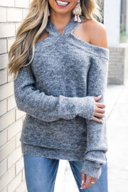 Dew Shoulder Grey Sweater