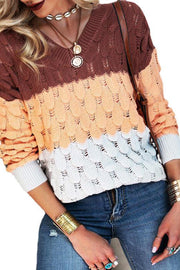 V-Neck Patchwork Casual Sweater
