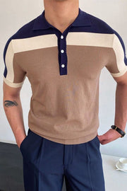 Fashion Contrast Colors Short Sleeve Knitted Polo Shirt