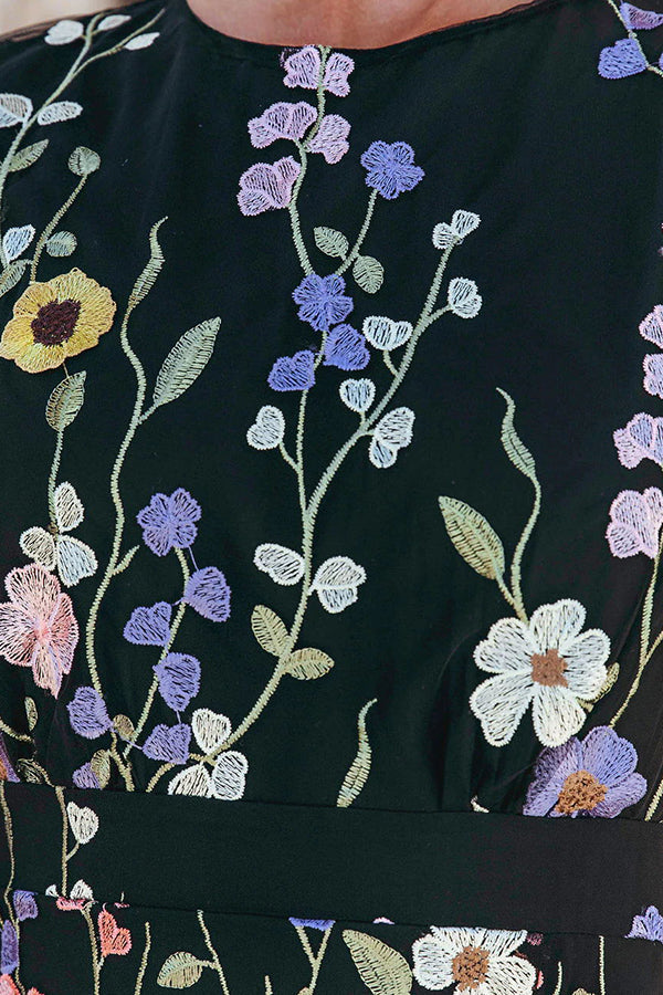 Floral Applique Slit Midi Dress