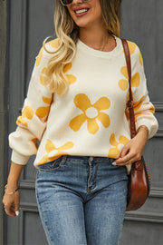 Color Block Flora Loose Pullover Sweater