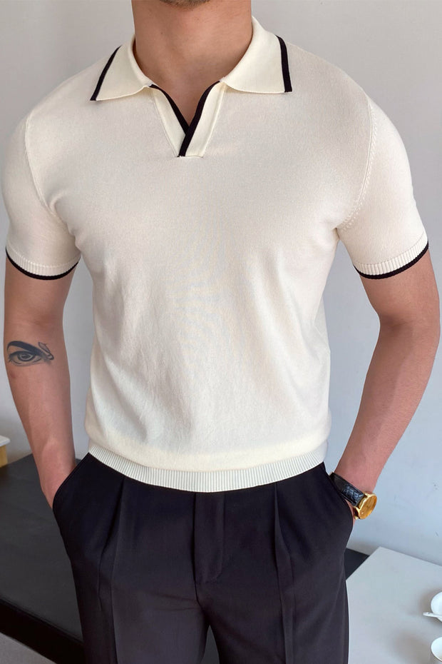 Fashion Contrast Colors Short Sleeve Knit Polo Shirt