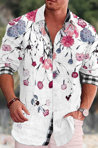 Uniqshe Men's Cotton&Linen Long-Sleeved Fashion Casual Shirt