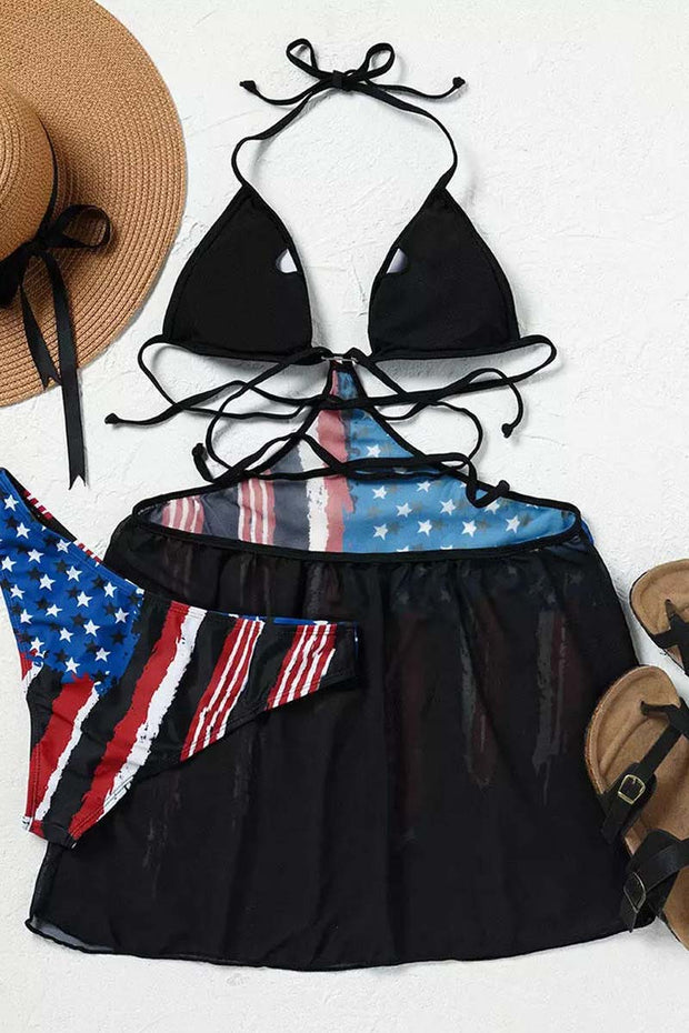 3Pcs American Flag Halter Bikini Set
