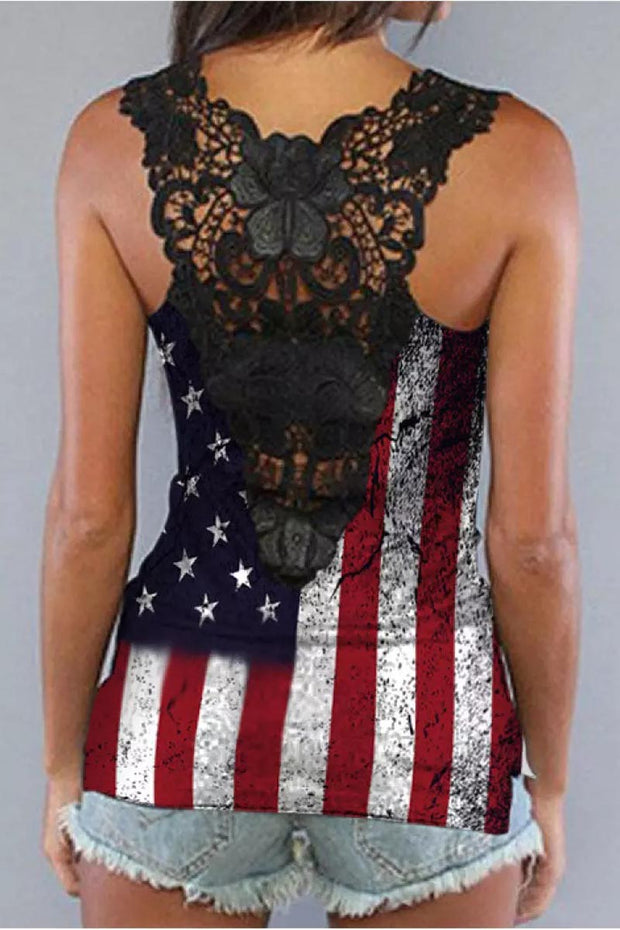 Lace Splicing American Flag Tank