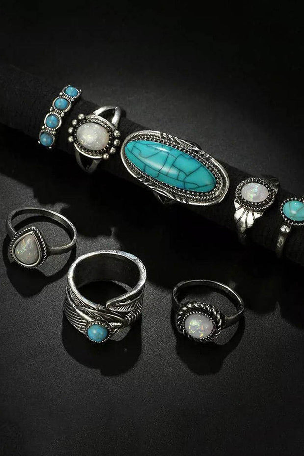 Bohemian Turquoise Bead Ring Set