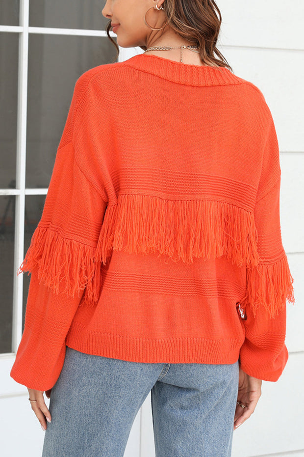 Cropped Solid Color Fringe Cardigan Sweater