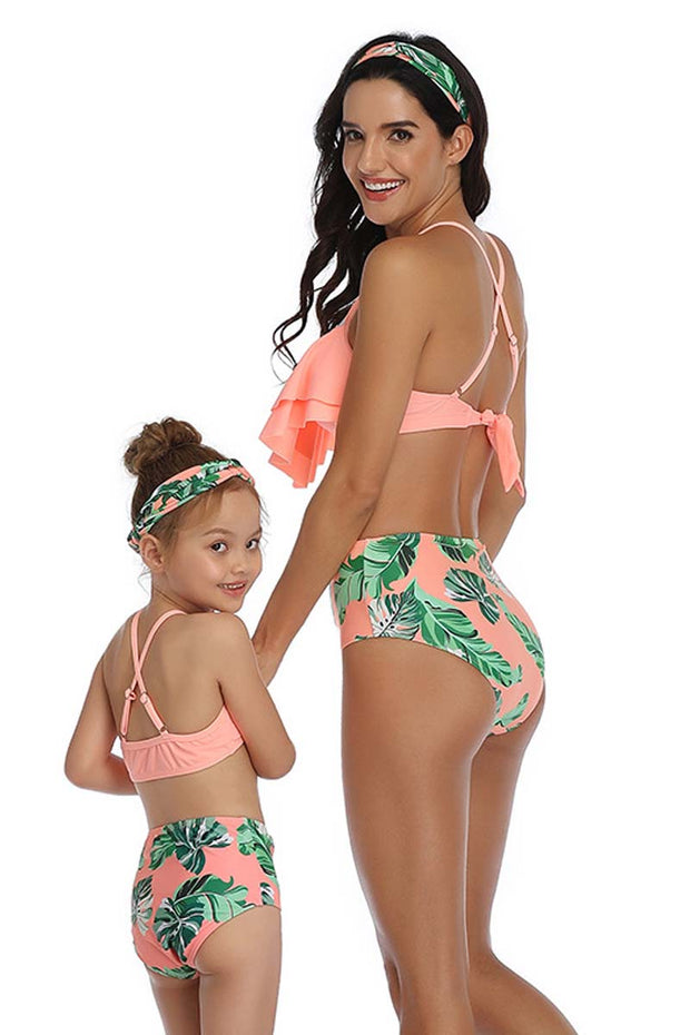 Ruffle Floral Print Parent-child Two Pieces Swimsuit