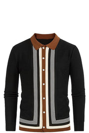 Men's V-Neck Long Sleeve Knitted Polo Cardigan
