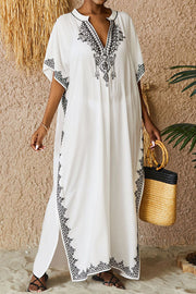 Beach Vacation Embroidered Stand Collar Cover Up Dress