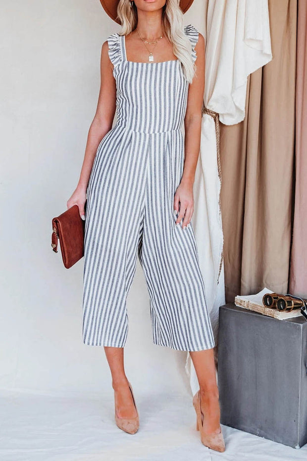 Flip Side Pocketed Striped Ruffle Jumpsuit