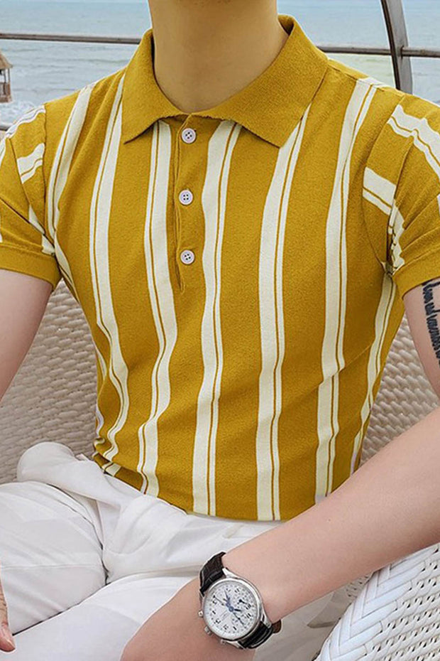 Men's Striped Knit Polo Shirt