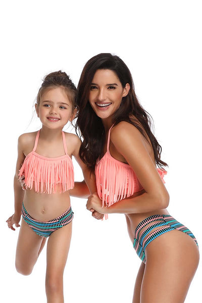 Tassel Edge Floral Parent-Child Two-Piece Swimsuit