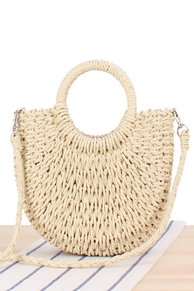 Semicircle Top-Handle Woven Straw Beach Handbag