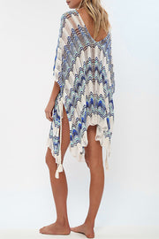 Knitted Color-block Tie-front Beach Cover up