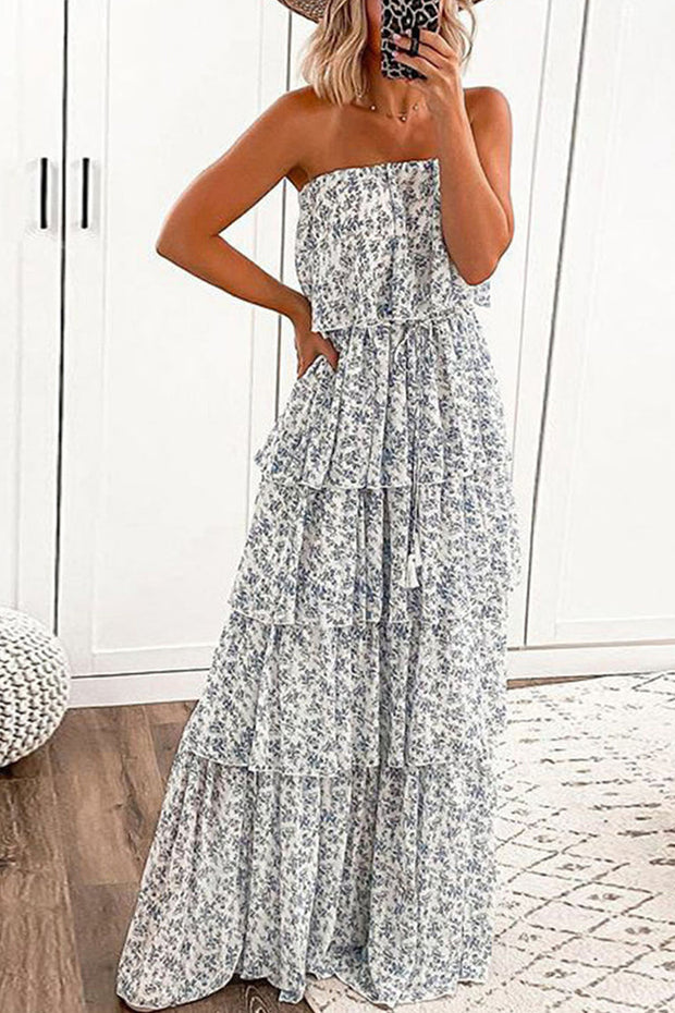 Elegant Bandeau Floral Maxi Dress