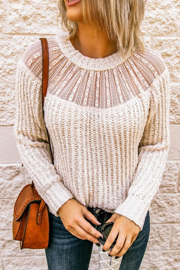 O Neck Patchwork Apricot Sweater