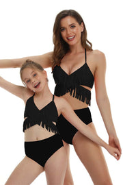 Tassel Solid Parent-child Two Pieces Swimsuit