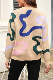 Geometric Pattern Round Neck Pullover Sweater