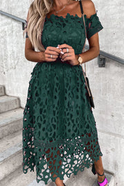 Off Shoulder Crochet Lace Midi Dress