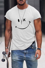 Mens Fashion Washing Short Sleeve Smiley T-shirt