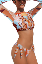 Long Sleeve Tiger Printed Surfing Swimsuit