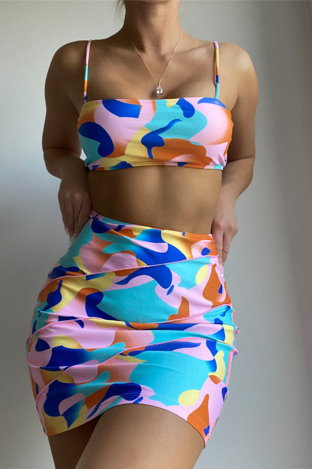 Bandeau With Skirt Tie Dye Swimwear