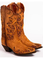Butterfly Embroidery West Cowboy Street Suede Boots