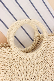 Semicircle Top-Handle Woven Straw Beach Handbag