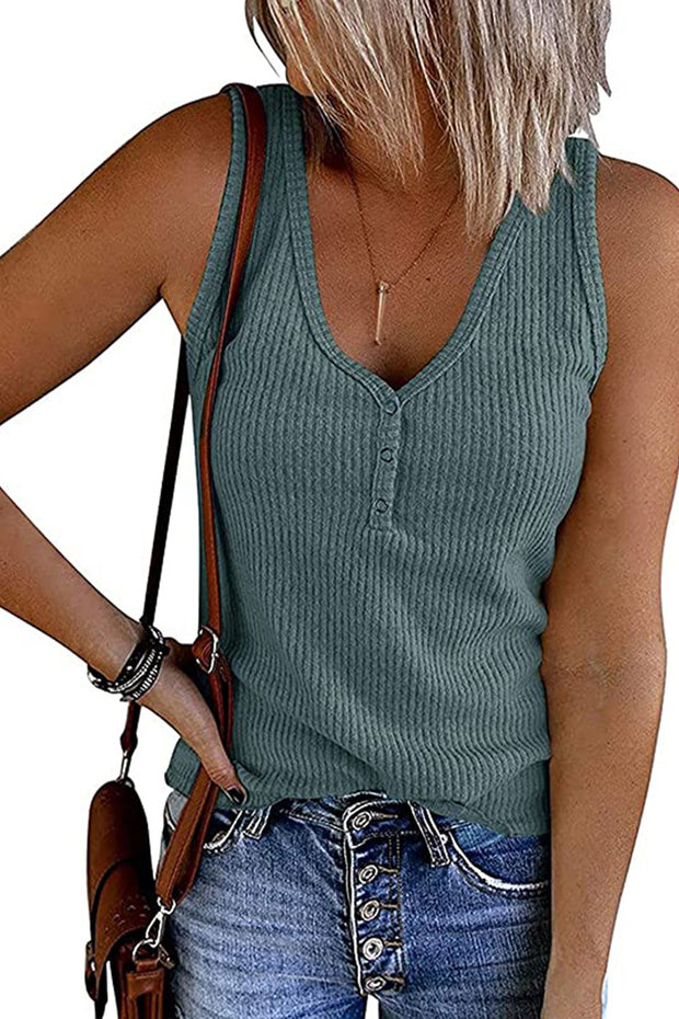 Solid Color V Neck Sleeveless Tank Top