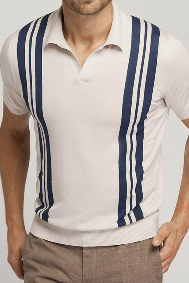 Striped Short Sleeve Knitted Polo Shirt