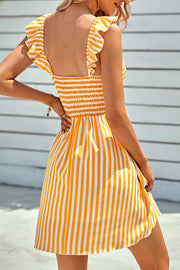 Off-Shoulder Ruffle Striped Dress