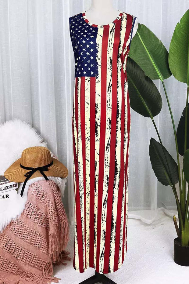 American Flag Sleeveless Maxi Dress