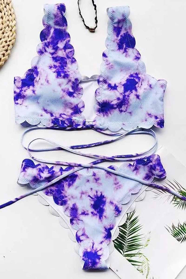 Tie Dye Flower Print Two Piece Swimsuit