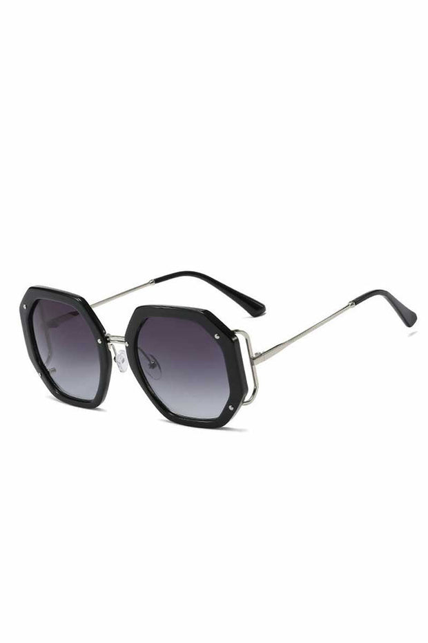 Geometric Frame Tinted Lens Metal Temple Sunglasses