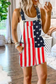American Flag Star Striped Pocket Overall Mini Dress