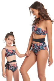 One Shoulder Zebra Print Parent-child Two Pieces Swimsuit