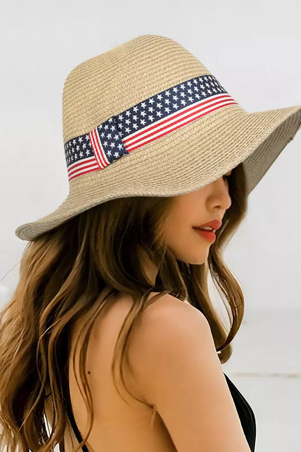 American Flag Sun Visor Wide Brim Straw Hat
