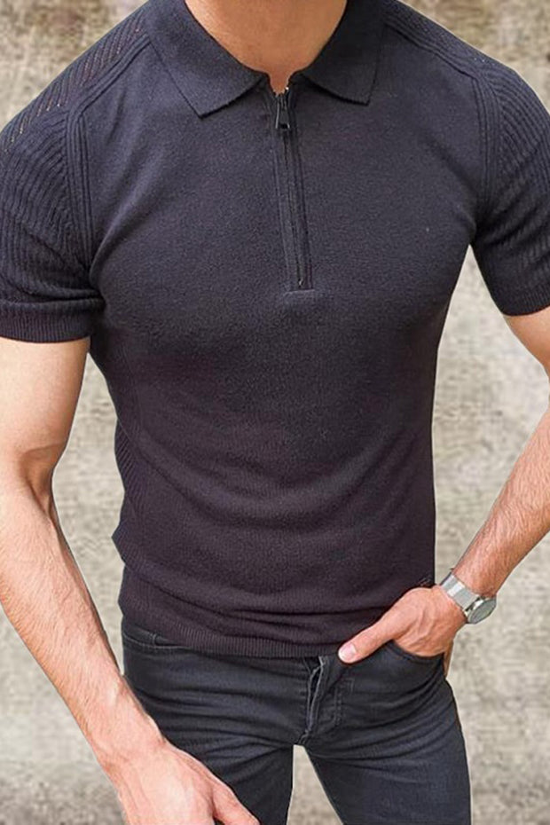 Solid Colour Slim Fit Knitted Polo Shirt