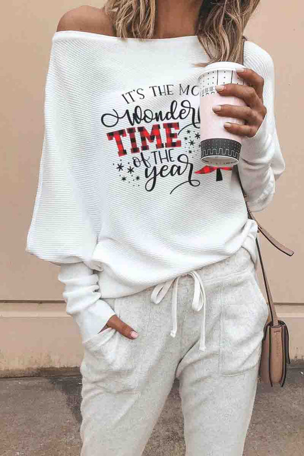 Most Wonderful Time Off The Shoulder Sweater (4Colors)