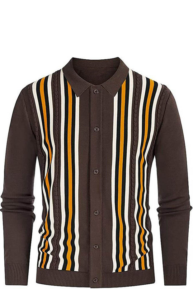 Men's V-Neck Long Sleeve Knitted Polo Cardigan